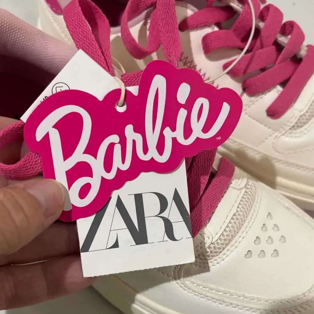 Zara 2.5 Barbie Sneakers in Pink and White nwt lace up rubber sole new with tags